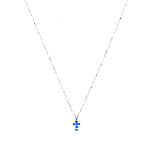 Collana Lumae Patronus, croce con zirconi blu, argento 925
