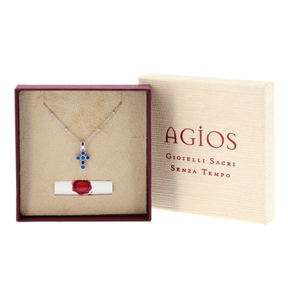Collana Lumae Patronus, croce con zirconi blu, argento 925
