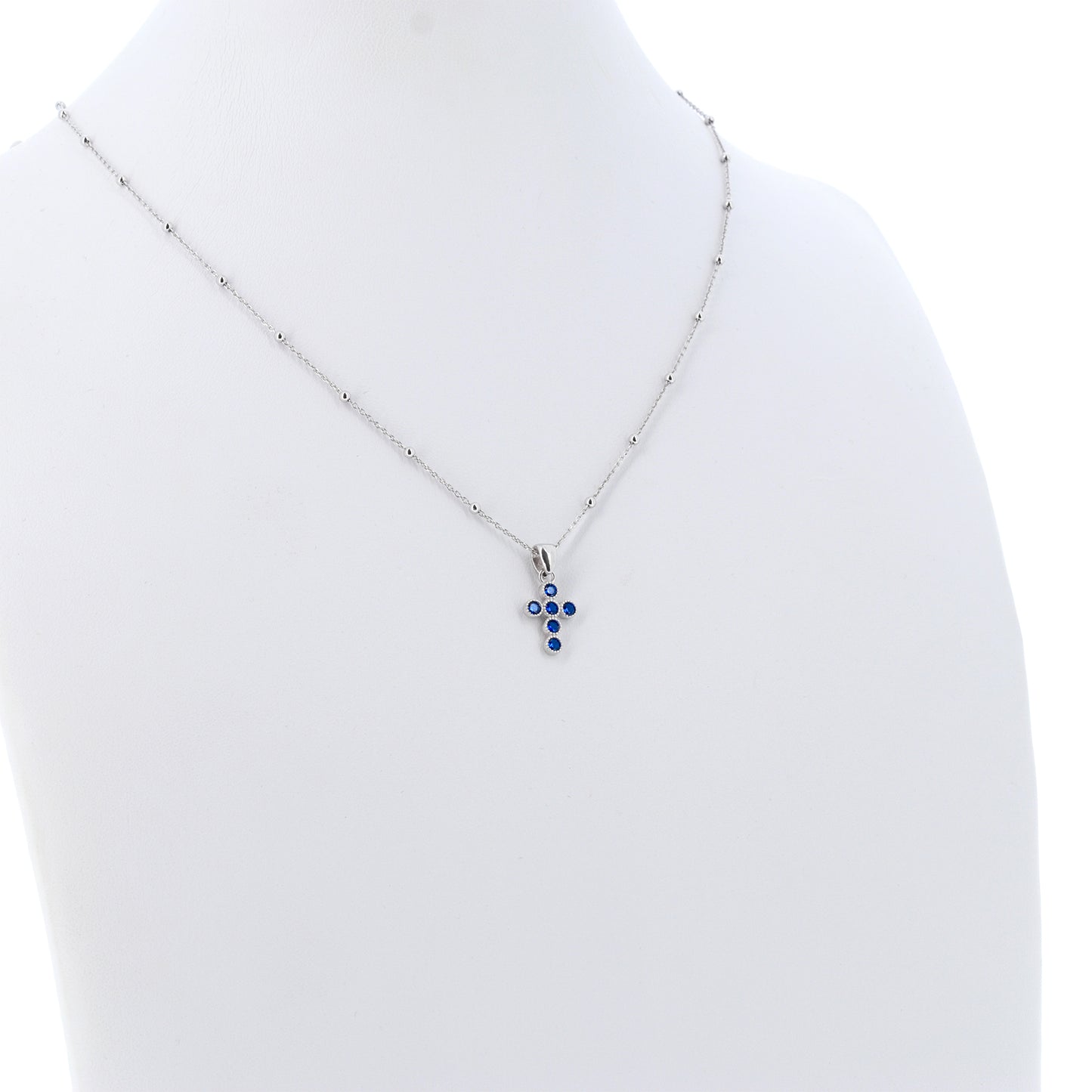 Collana Lumae Patronus, croce con zirconi blu, argento 925
