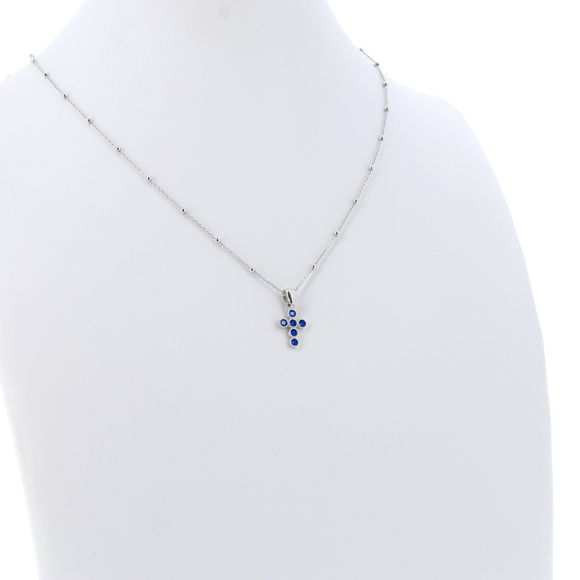Collana Lumae Patronus, croce con zirconi blu, argento 925
