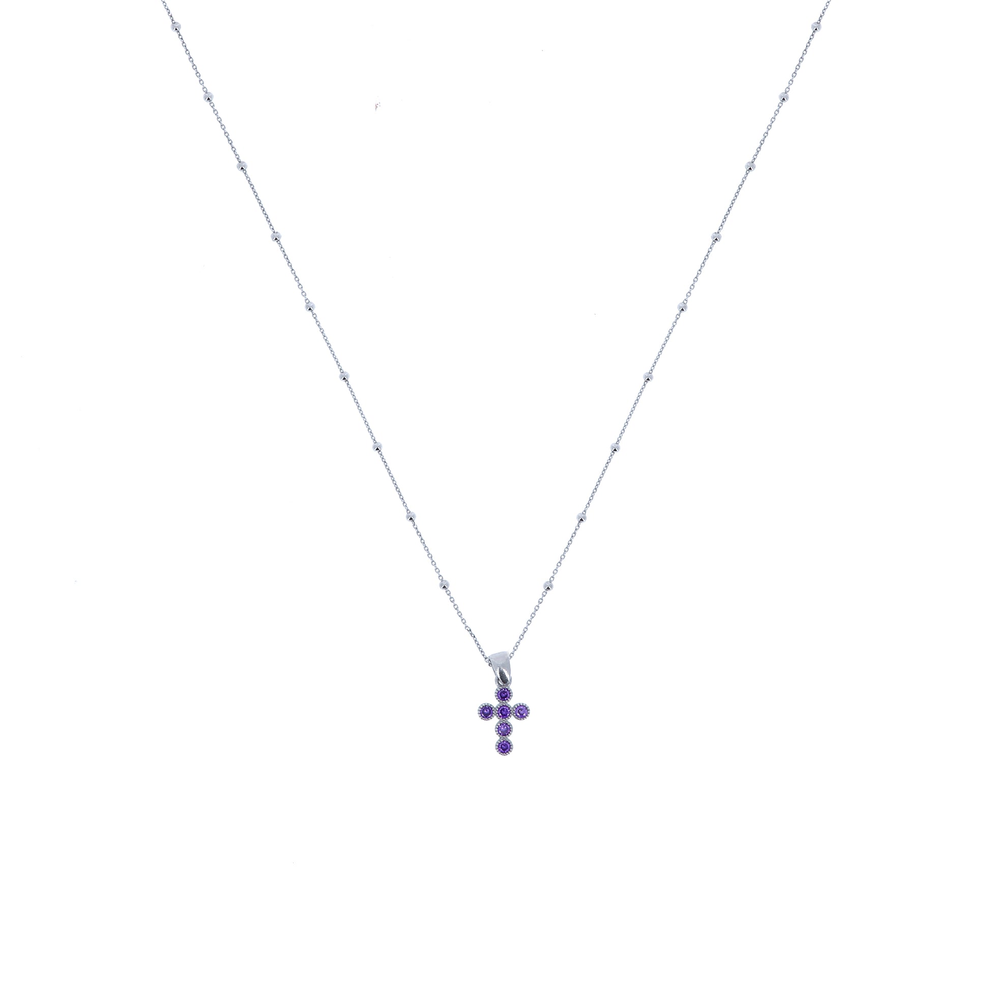 Collana Lumae Patronus, croce con zirconi viola, argento 925
