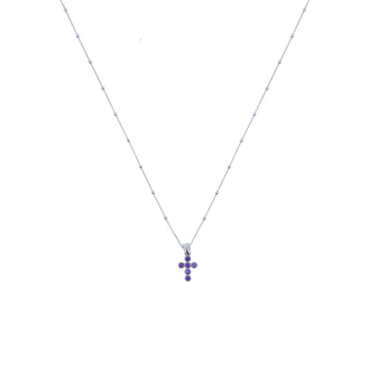 Collana Lumae Patronus, croce con zirconi viola, argento 925
