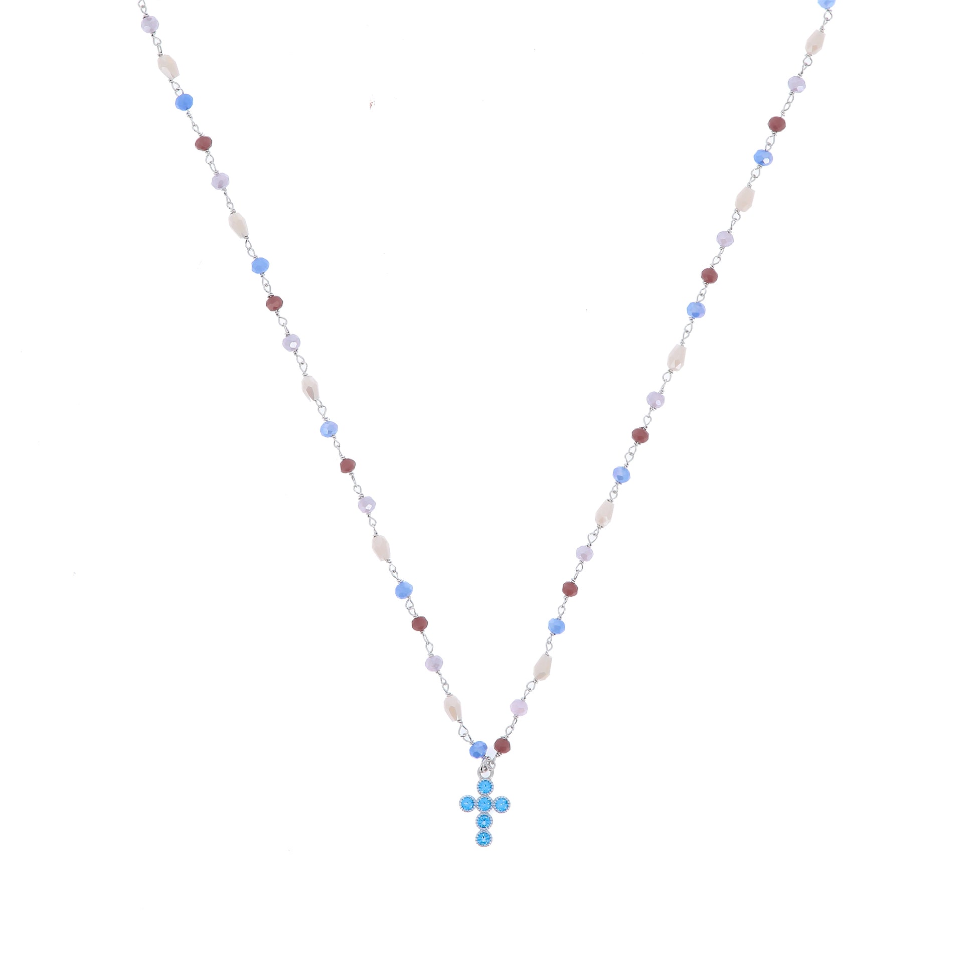 Collana Lumae Patronus, con pietre e croce con zirconi celesti, argento 925