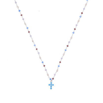 Collana Lumae Patronus, con pietre e croce con zirconi celesti, argento 925