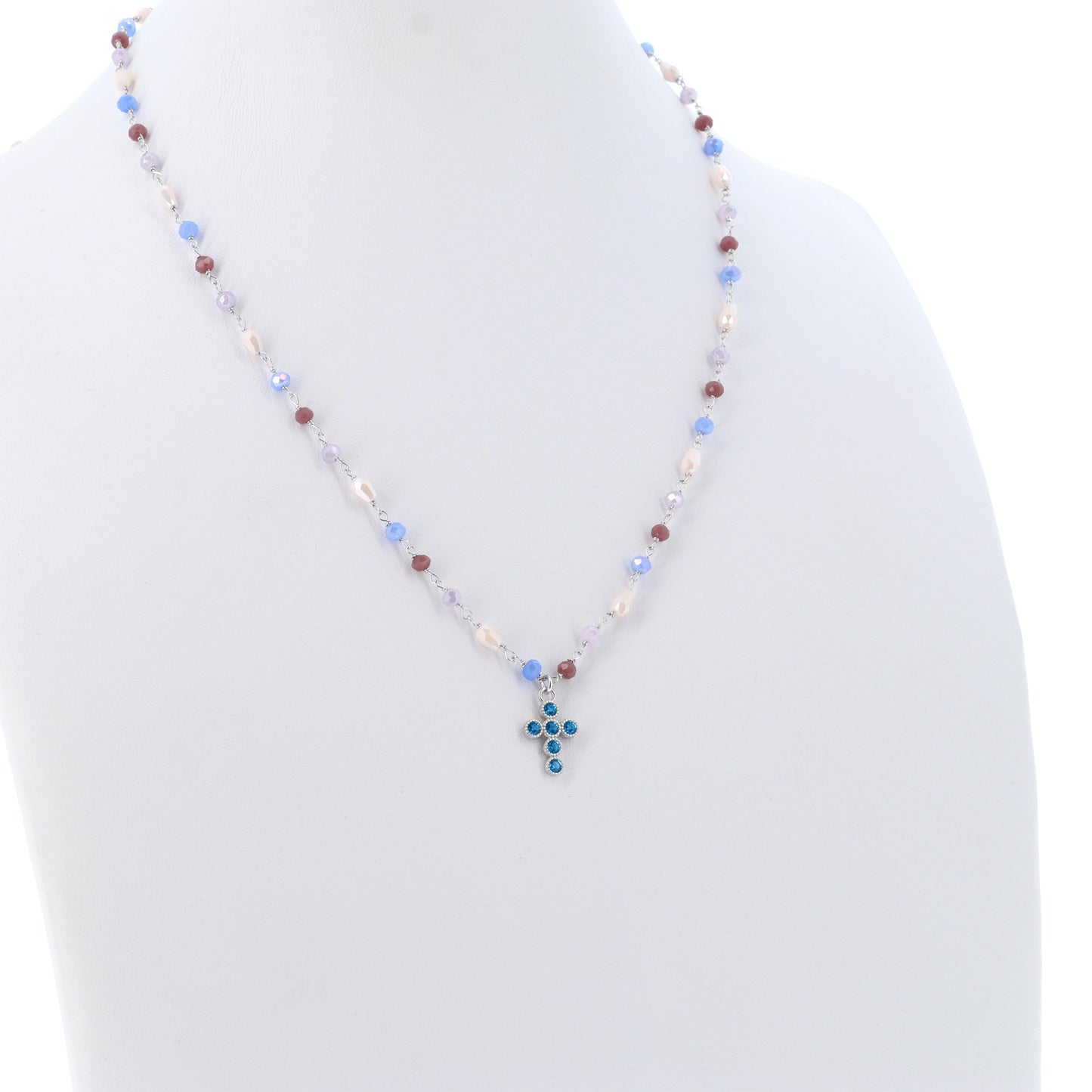 Collana Lumae Patronus, con pietre e croce con zirconi celesti, argento 925