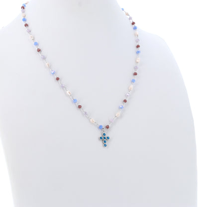 Collana Lumae Patronus, con pietre e croce con zirconi celesti, argento 925
