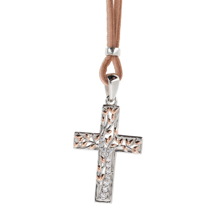 Collana Crucis Patronus Albero della Vita, pendente croce con zirconi, argento 925