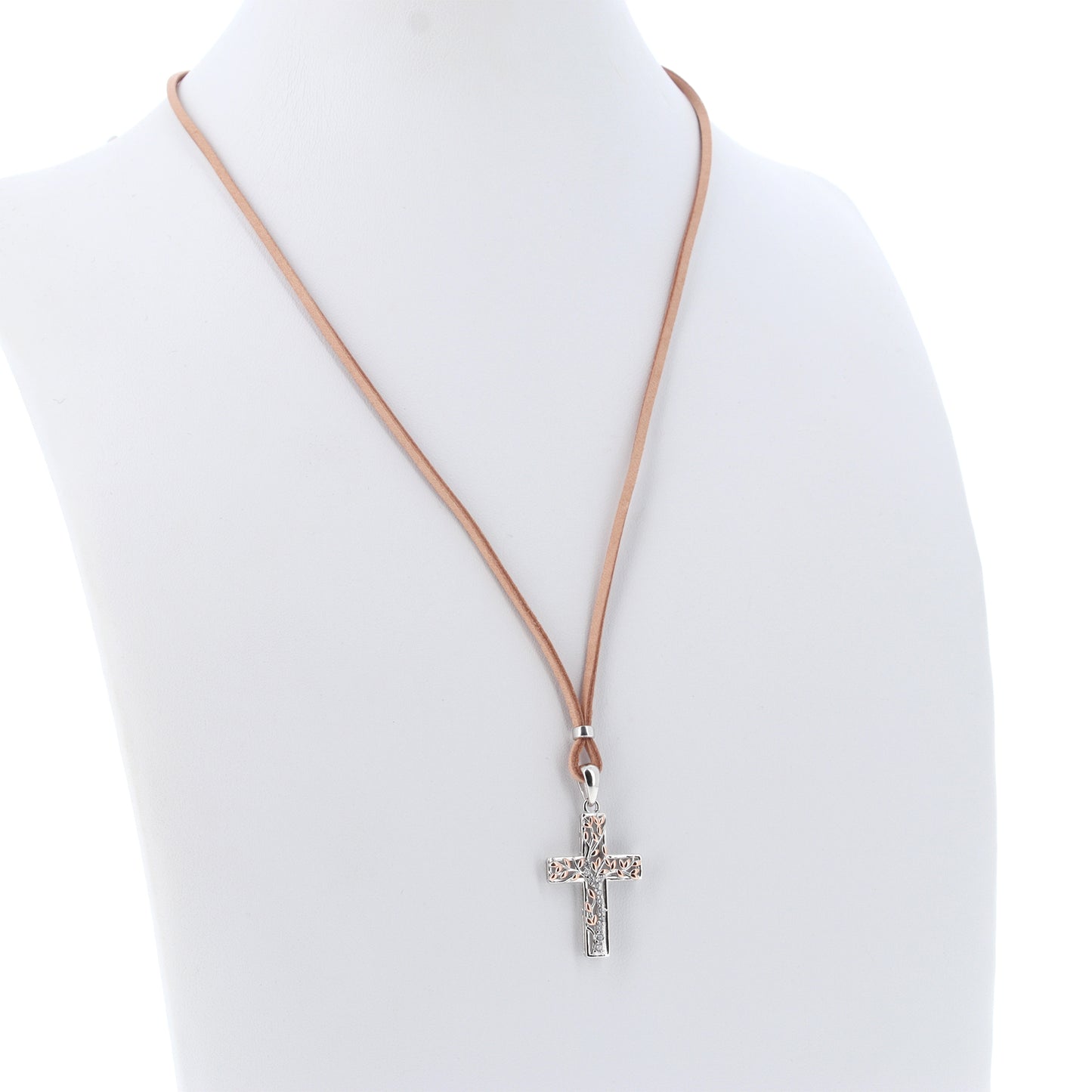 Collana Crucis Patronus Albero della Vita, pendente croce con zirconi, argento 925