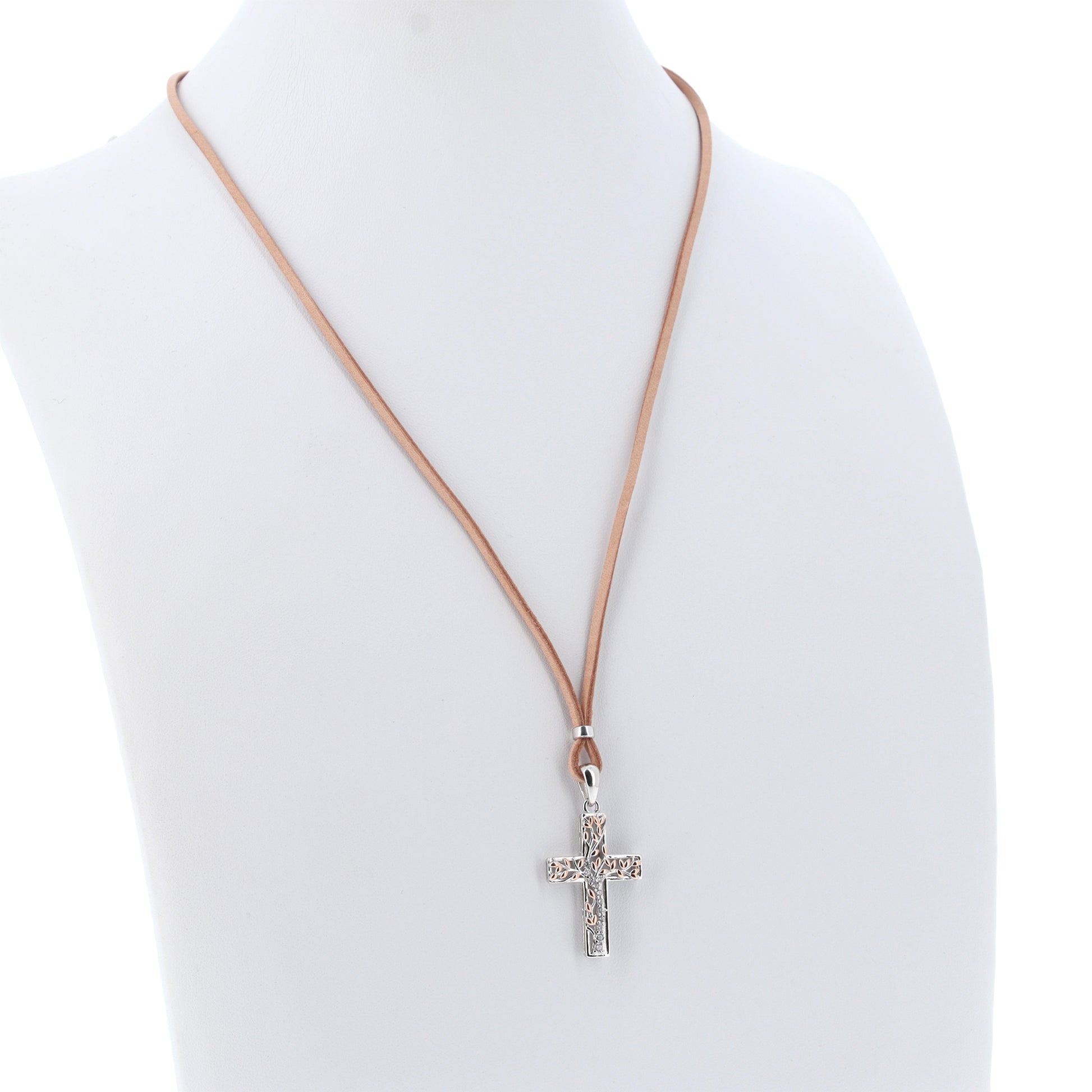 Collana Crucis Patronus Albero della Vita, pendente croce con zirconi, argento 925