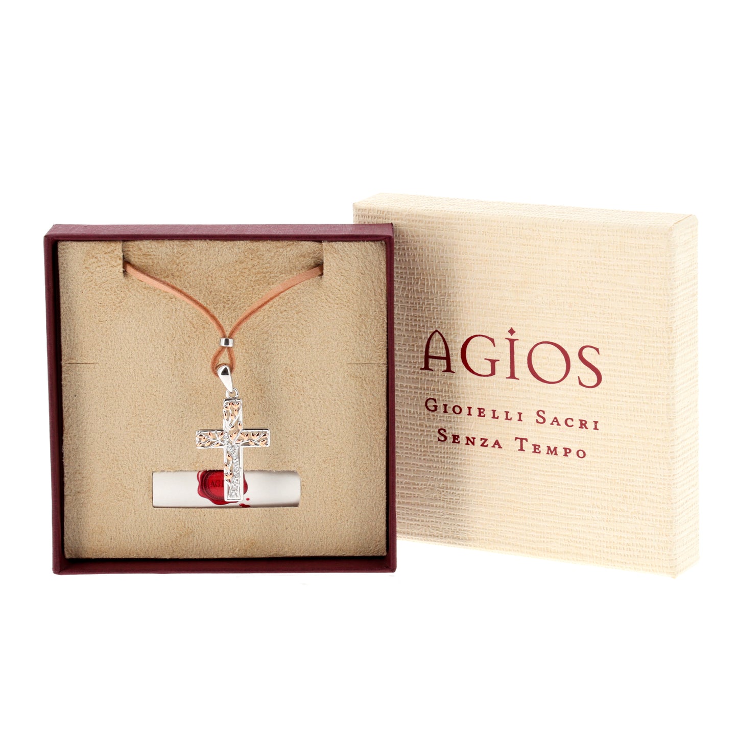 Collana Crucis Patronus Albero della Vita, pendente croce con zirconi, argento 925