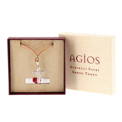 Collana Crucis Patronus Albero della Vita, pendente croce con zirconi, argento 925