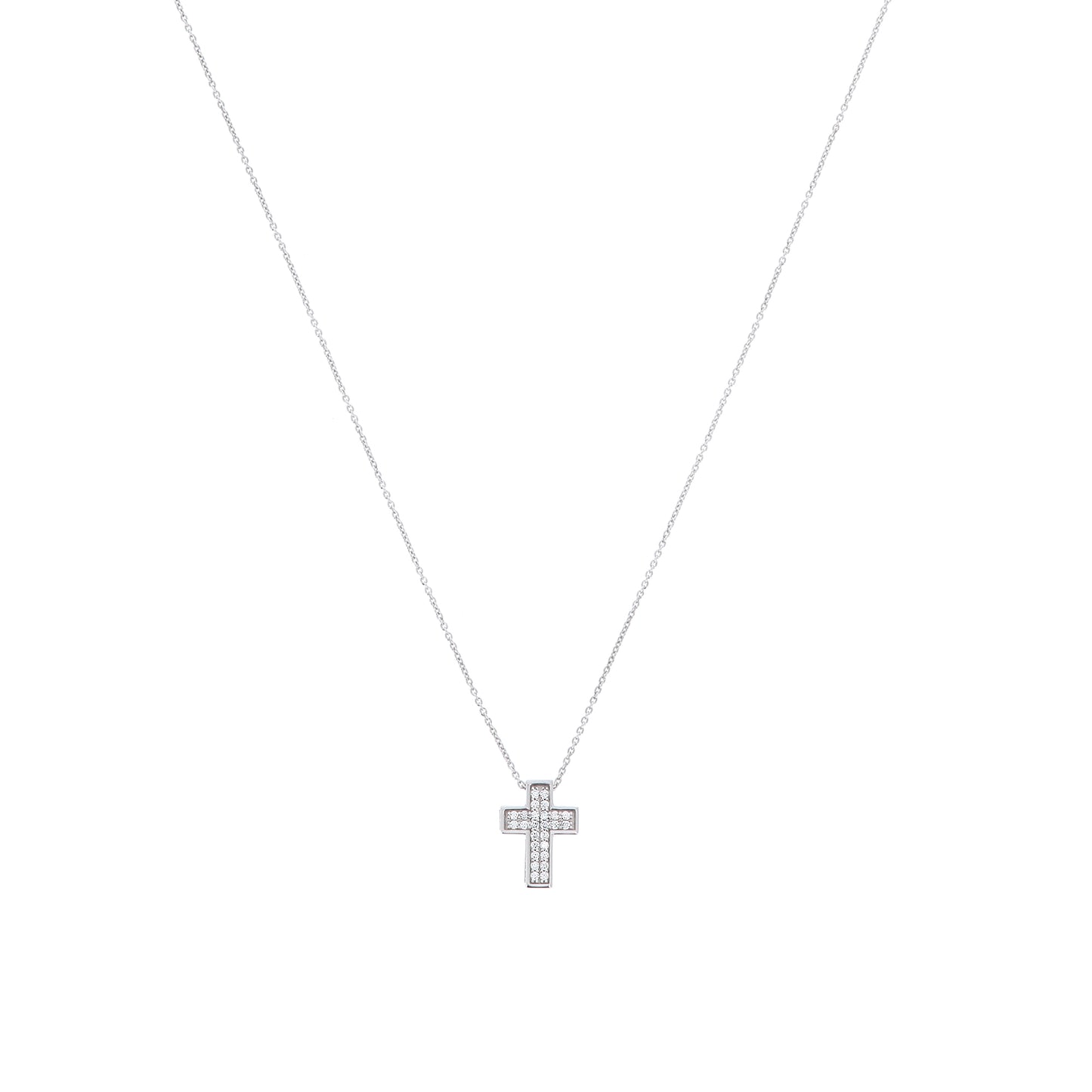 Collana Crucis, pendente croce con zirconi, argento 925