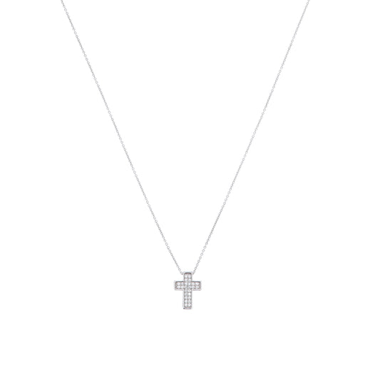 Collana Crucis, pendente croce con zirconi, argento 925