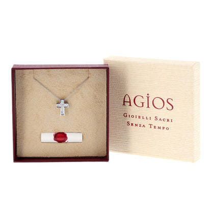 Collana Crucis, pendente croce con zirconi, argento 925