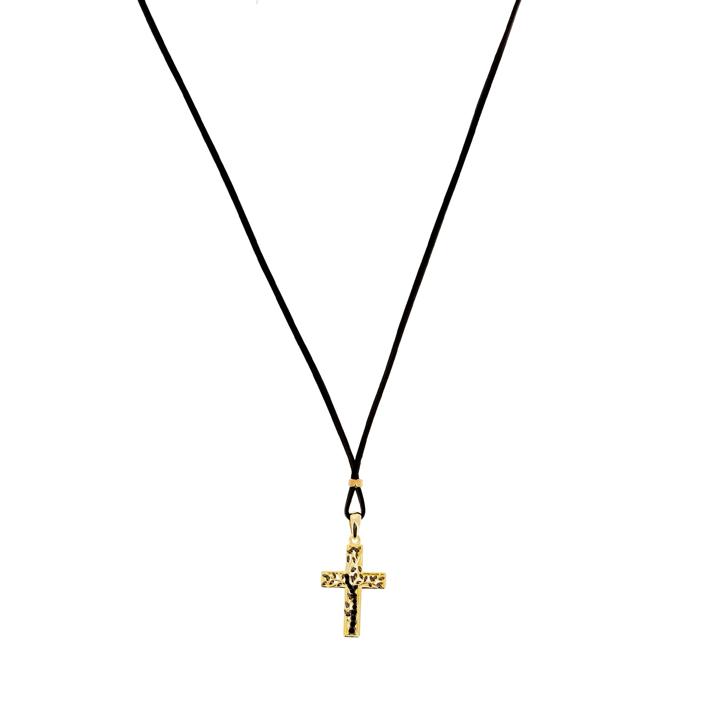 Collana Crucis Patronus Albero della Vita, pendente croce con zirconi neri, argento 925 dorato