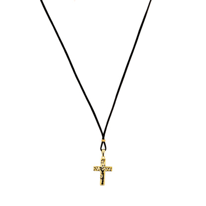 Collana Crucis Patronus Albero della Vita, pendente croce con zirconi neri, argento 925 dorato
