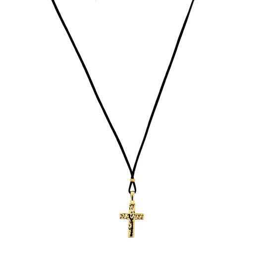 Collana Crucis Patronus Albero della Vita, pendente croce con zirconi neri, argento 925 dorato