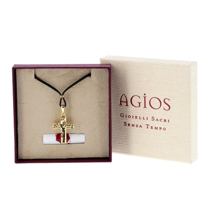 Collana Crucis Patronus Albero della Vita, pendente croce con zirconi neri, argento 925 dorato