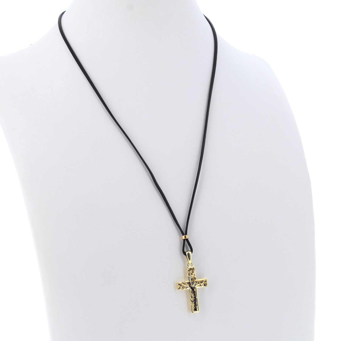Collana Crucis Patronus Albero della Vita, pendente croce con zirconi neri, argento 925 dorato