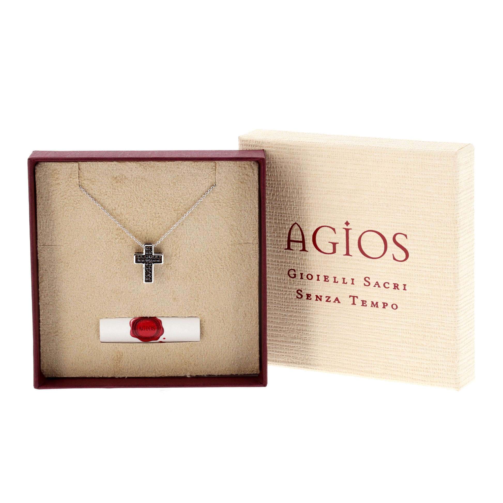 Collana Crucis, pendente croce con zirconi, argento 925