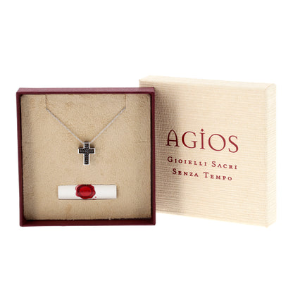 Collana Crucis, pendente croce con zirconi, argento 925