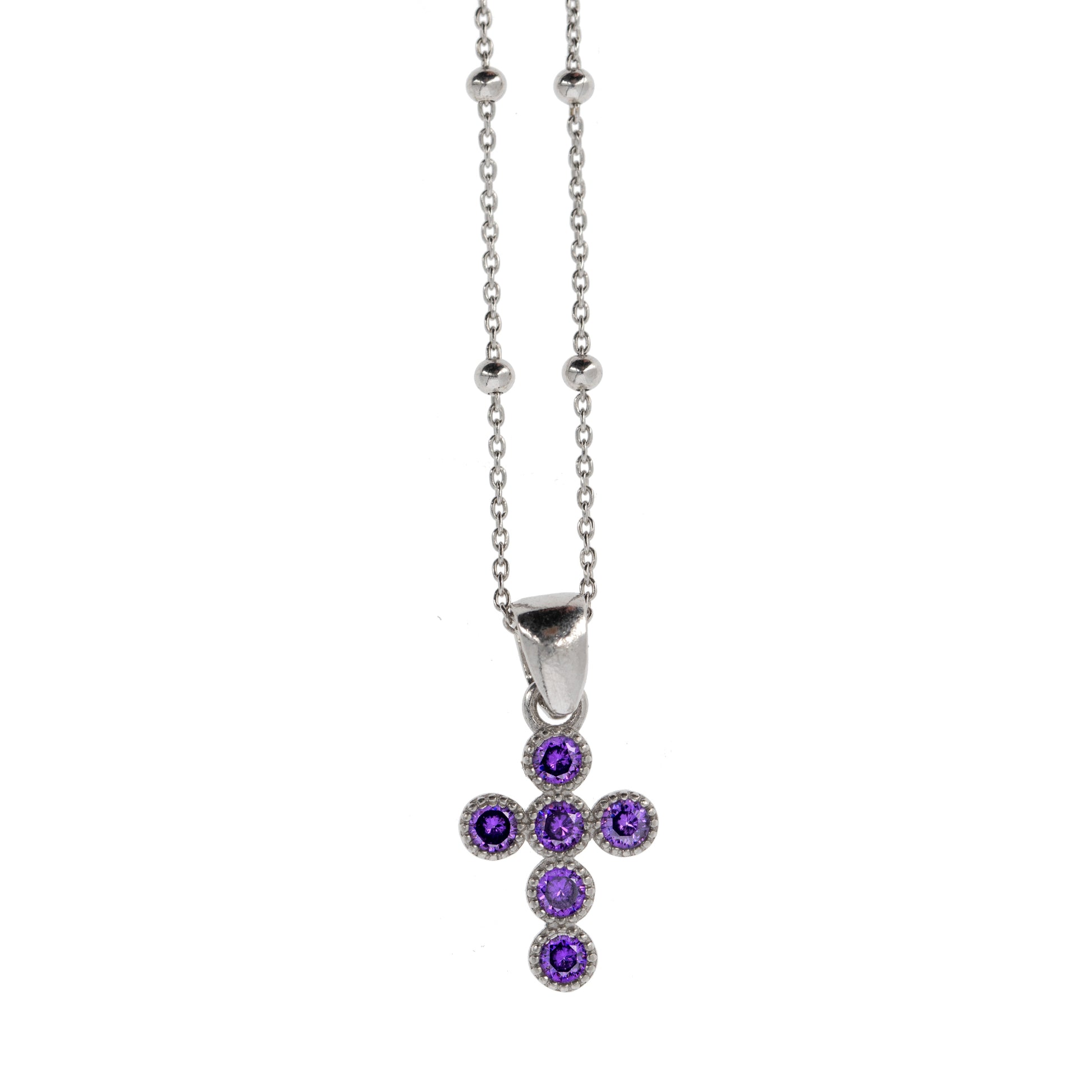 Collana Lumae Patronus, croce con zirconi viola, argento 925
