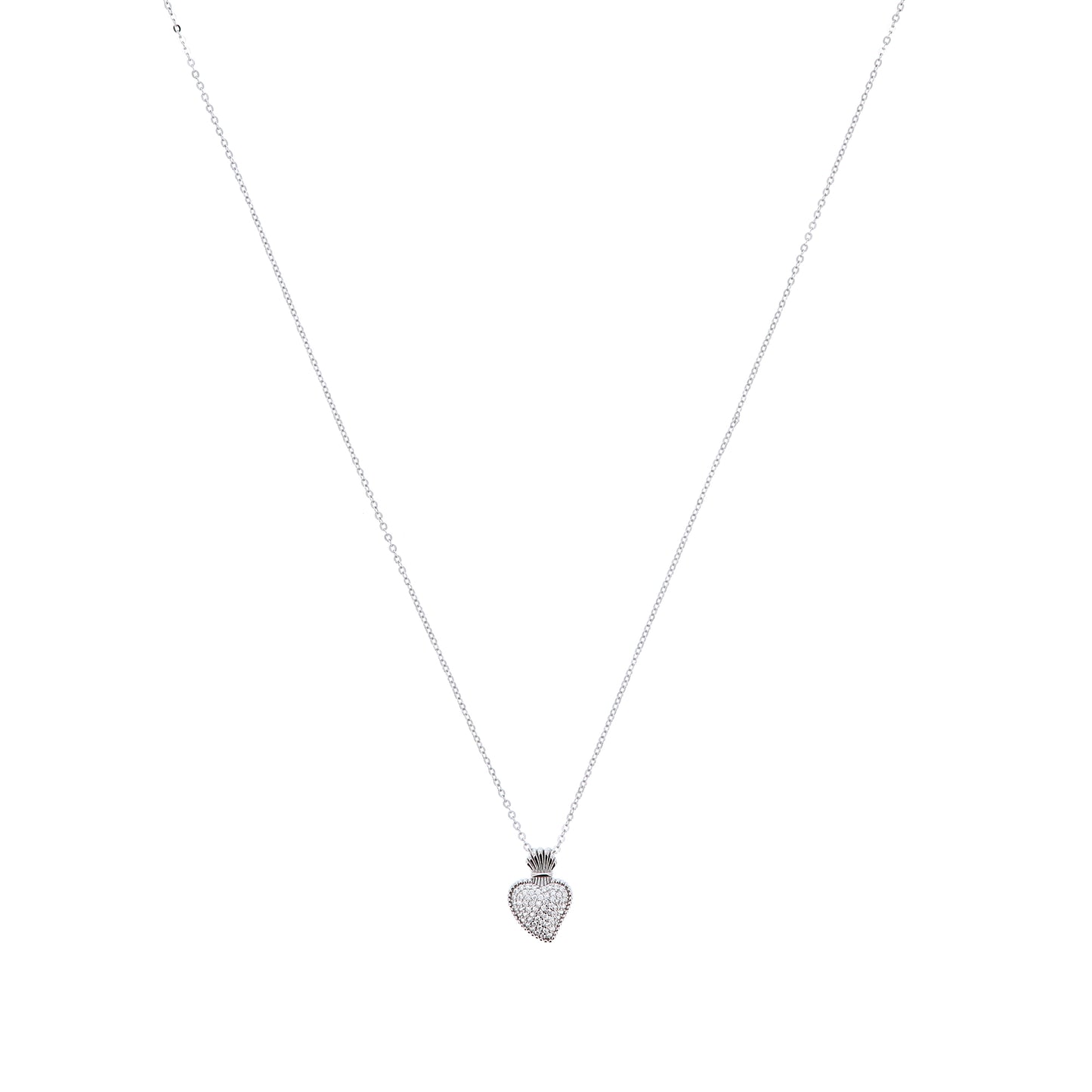 Collana Sacrum Cor, Cuore Votivo con zirconi bianchi, argento 925