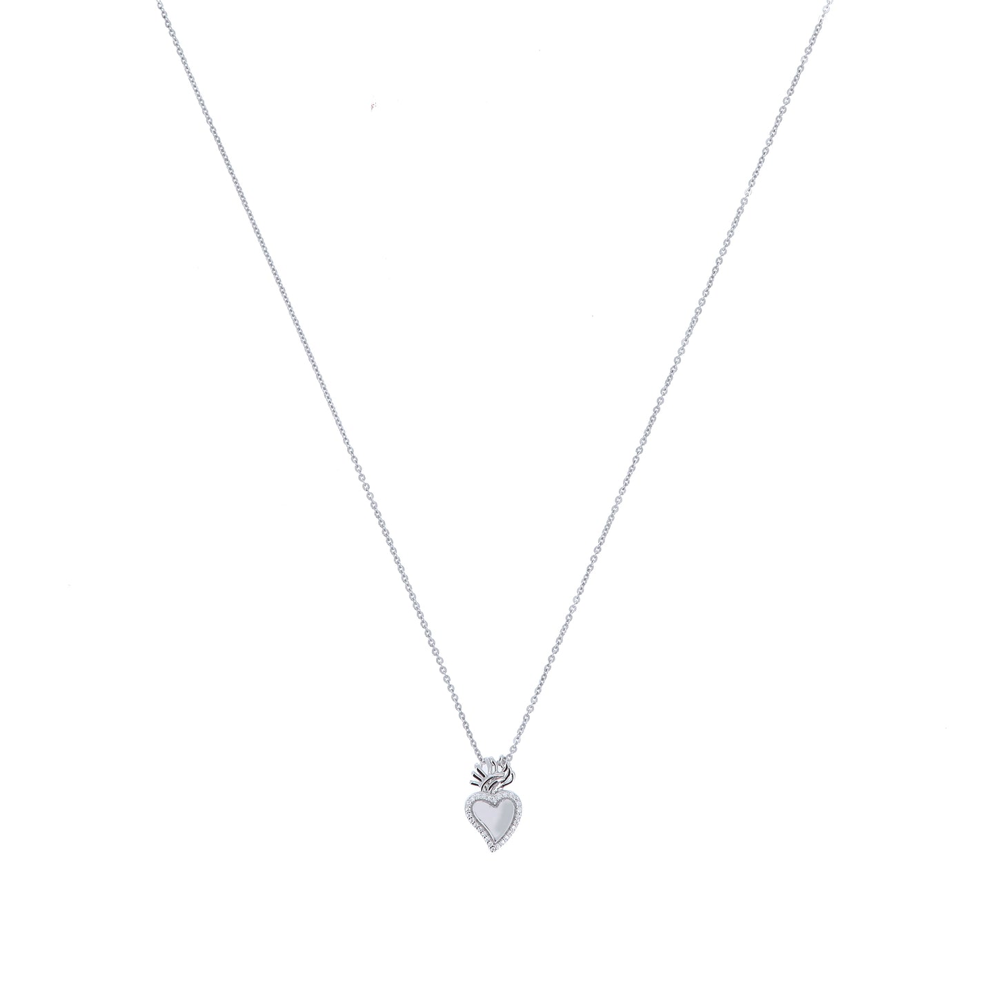 Collana Sacrum Cor, Cuore Votivo con zirconi bianchi, argento 925