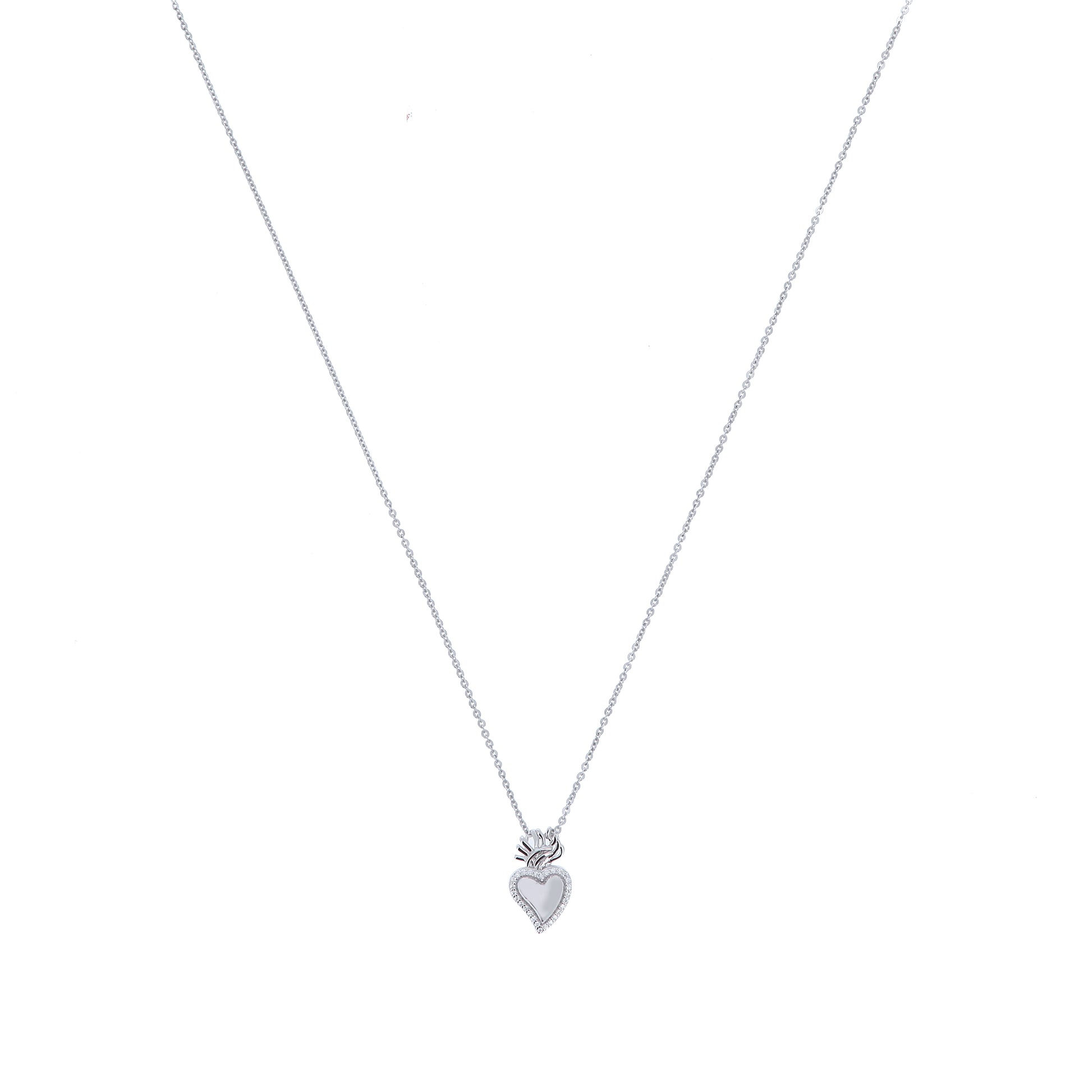 Collana Sacrum Cor, Cuore Votivo con zirconi bianchi, argento 925