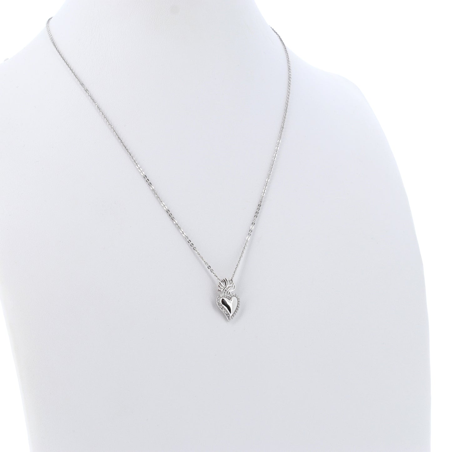 Collana Sacrum Cor, Cuore Votivo con zirconi bianchi, argento 925