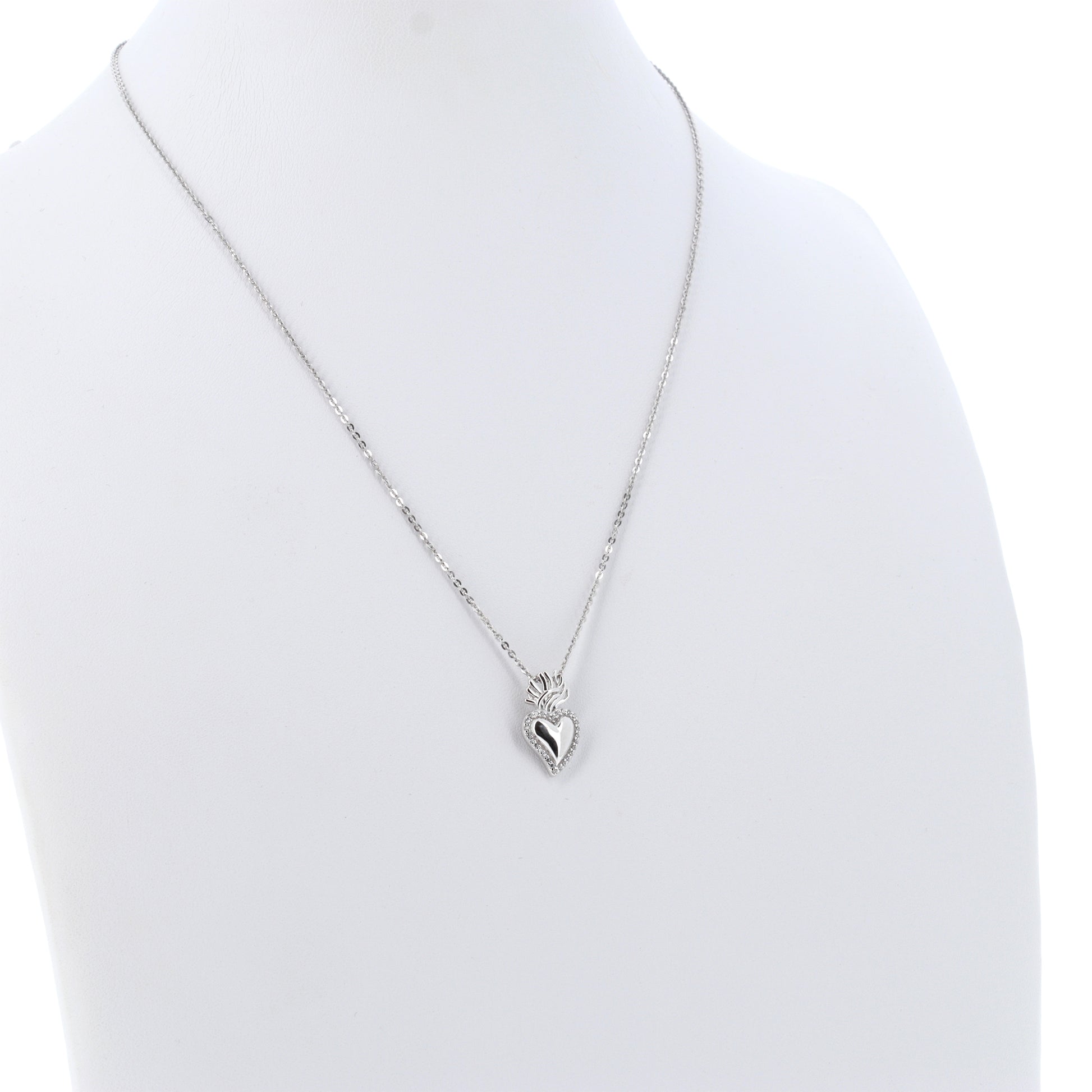 Collana Sacrum Cor, Cuore Votivo con zirconi bianchi, argento 925