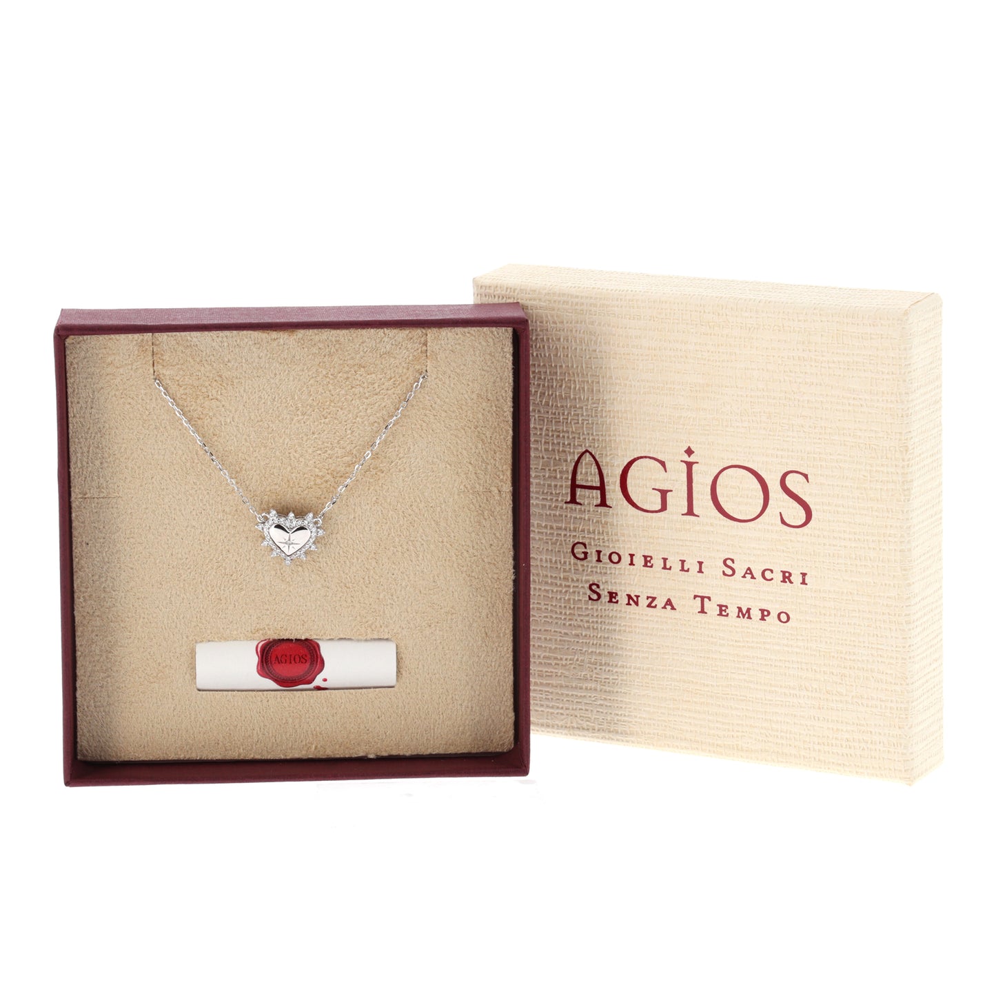 Collana Lumina, Cuore con zirconi bianchi, argento 925