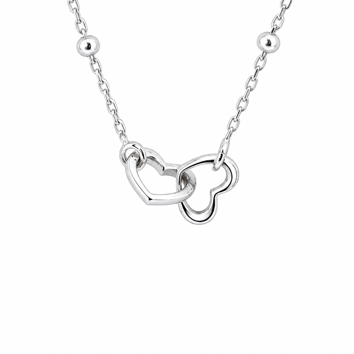 Kette mit Kugeln und ineinander verschlungenen Herzen aus Bronze