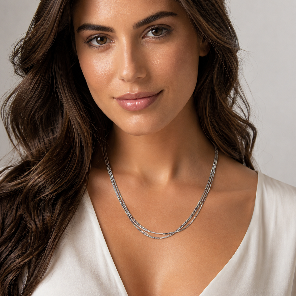Collana tre fili catena lavorata in bronzo
