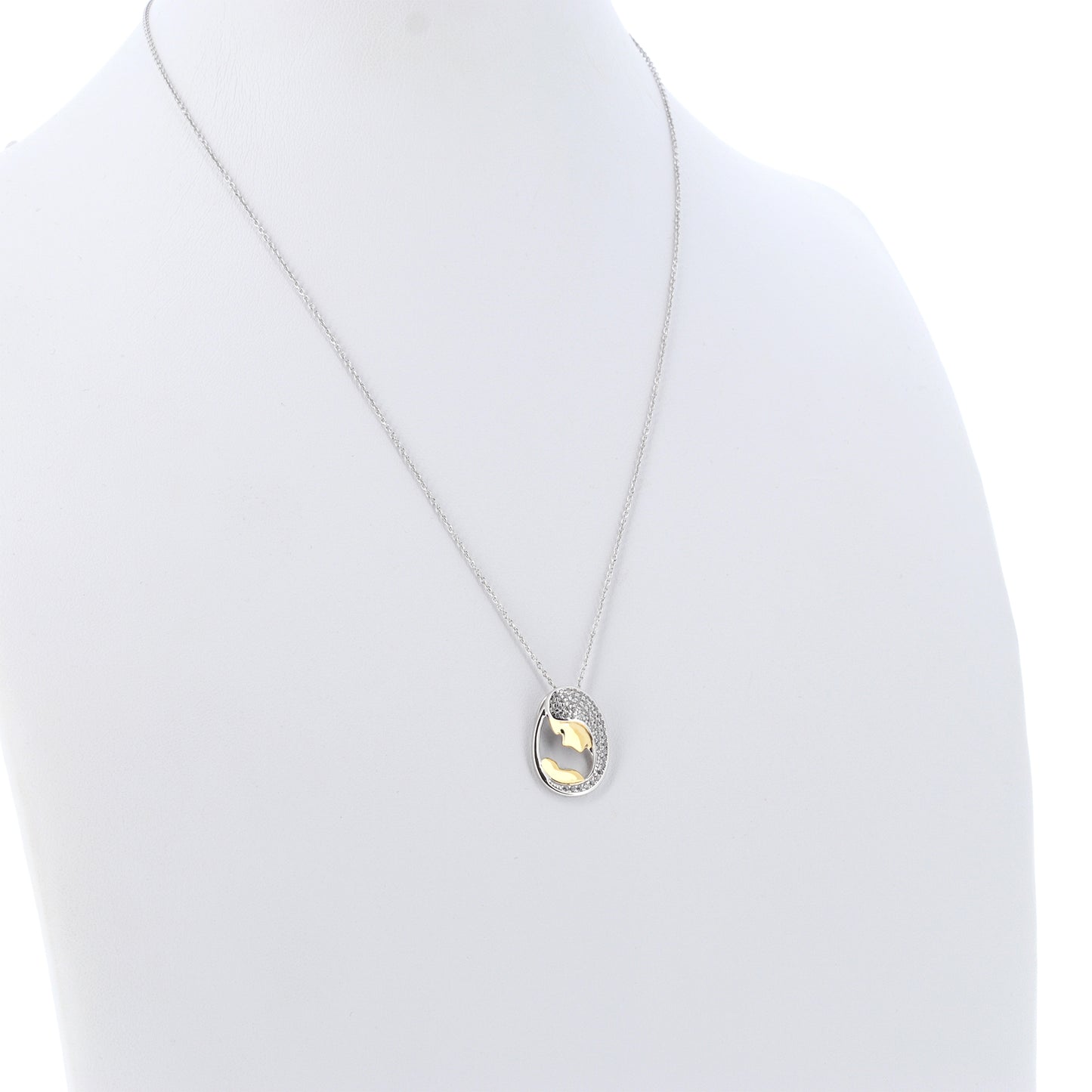 Collana, pendente Madonna con bambino con zirconi bianchi, argento 925