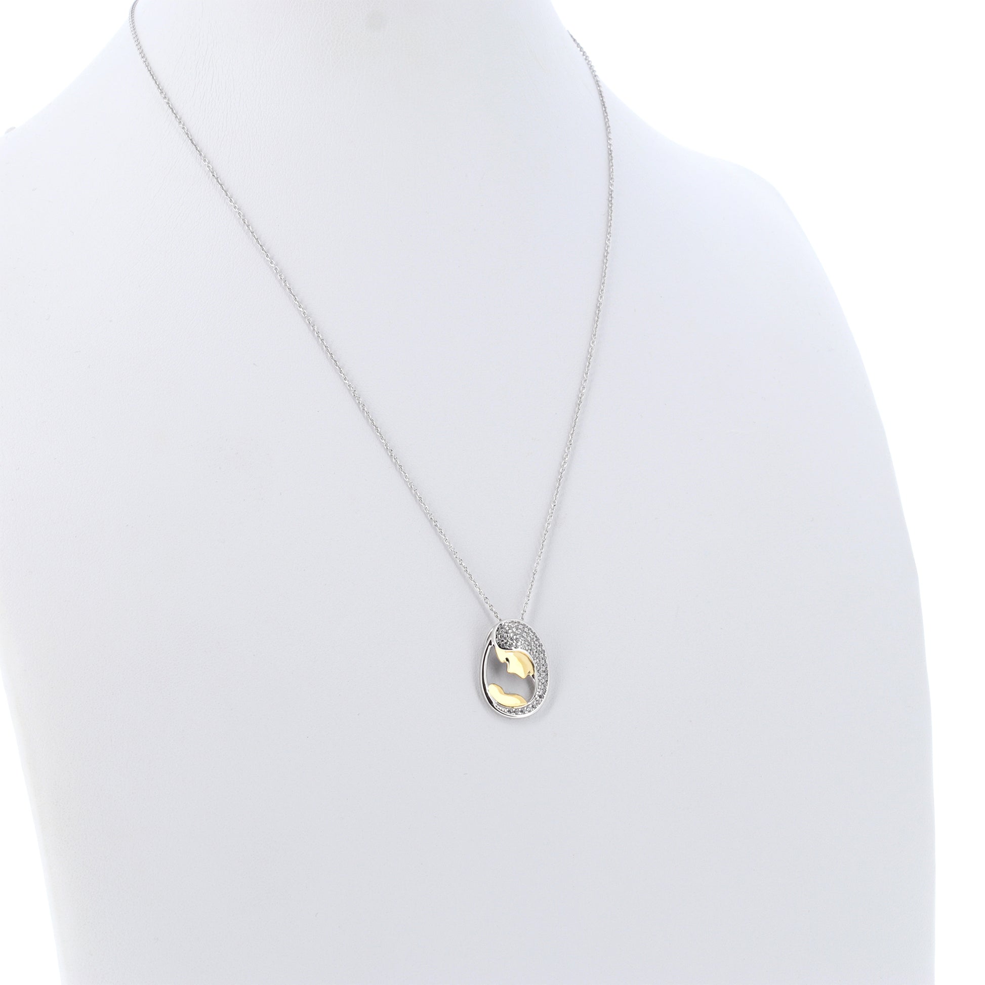 Collana, pendente Madonna con bambino con zirconi bianchi, argento 925
