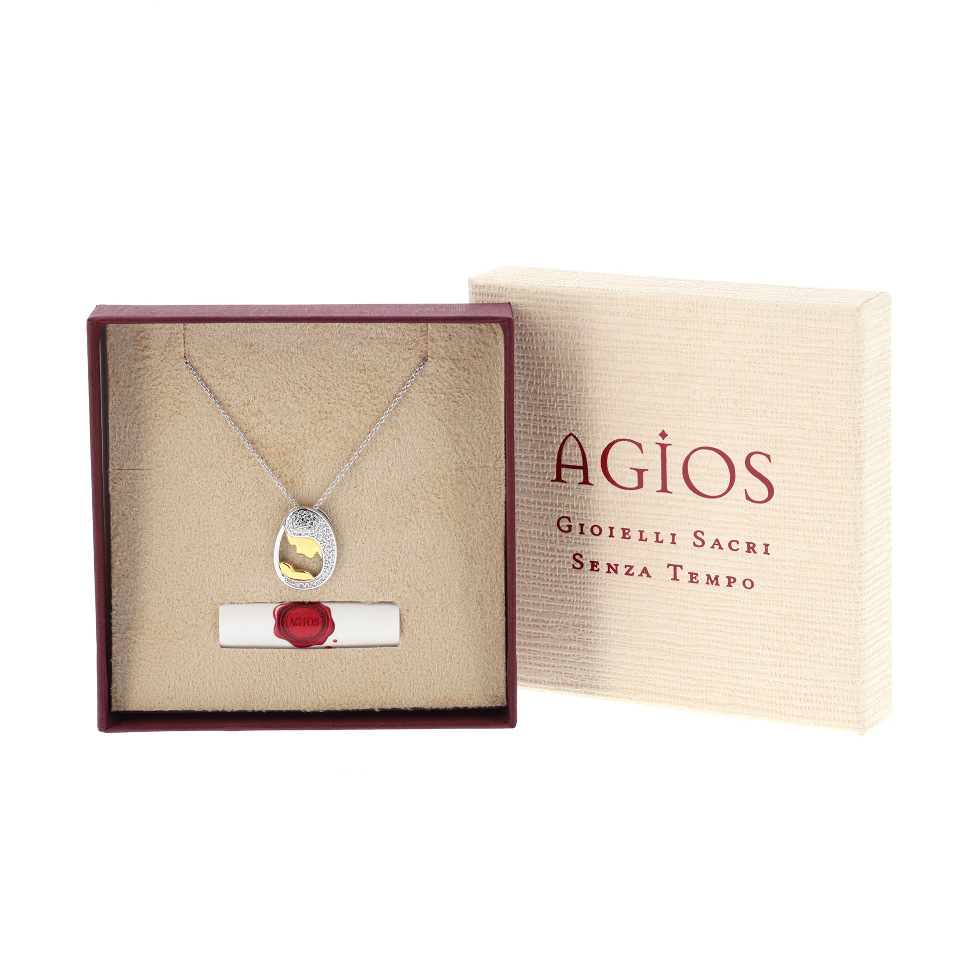 Collana, pendente Madonna con bambino con zirconi bianchi, argento 925