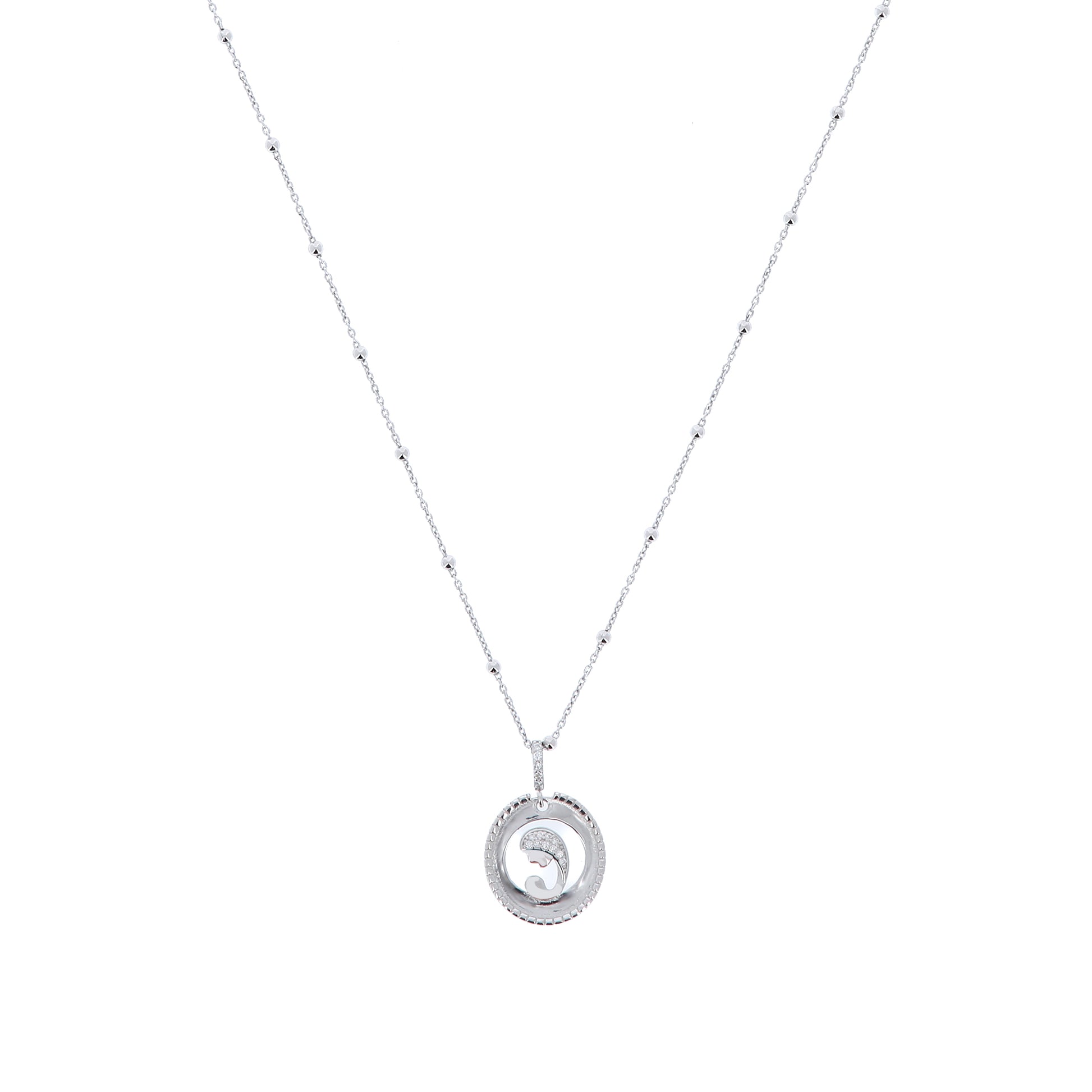 Collana Nativitas, pendente Madonna con Bambino con zirconi, argento 925