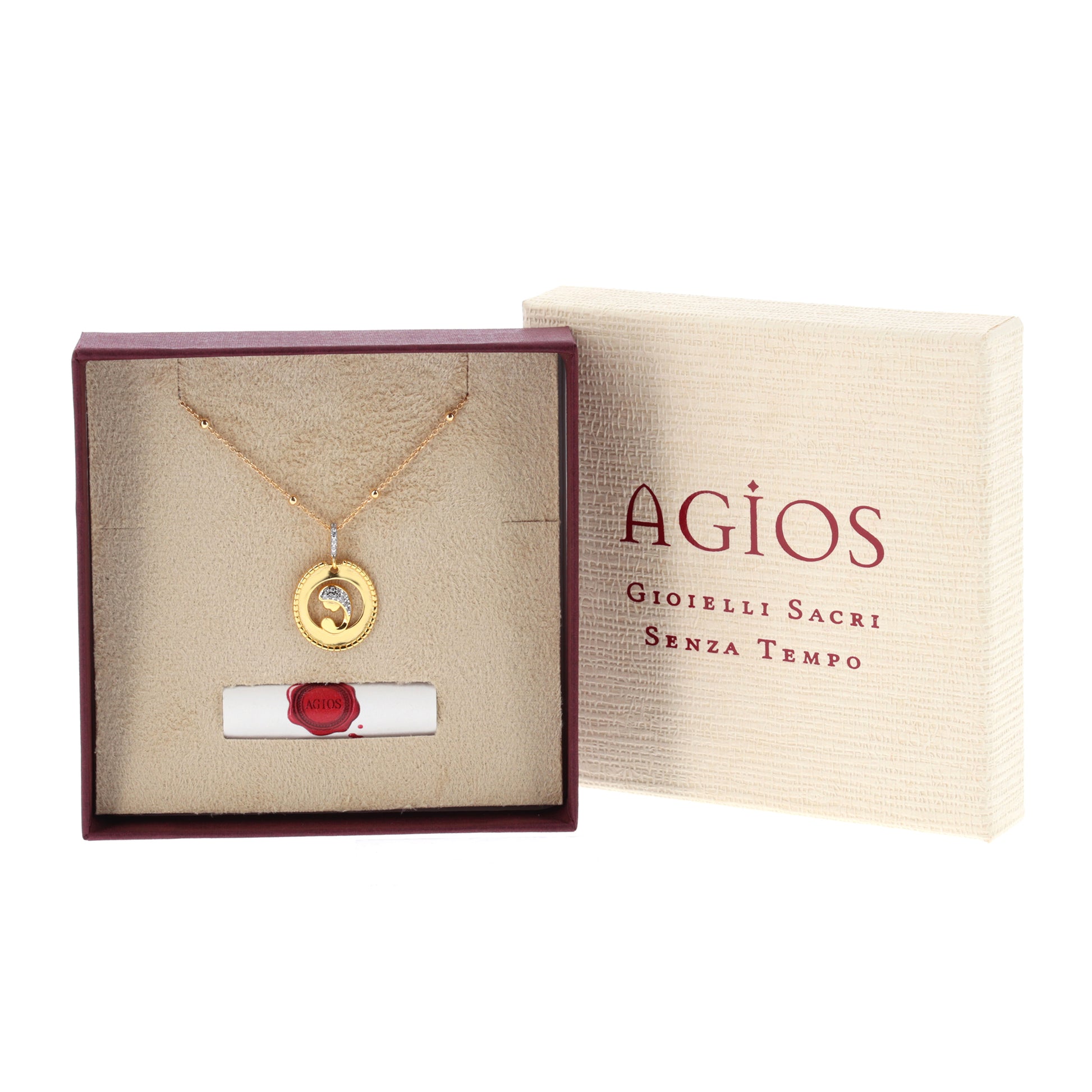 Collana Nativitas, pendente Madonna con Bambino con zirconi, argento 925