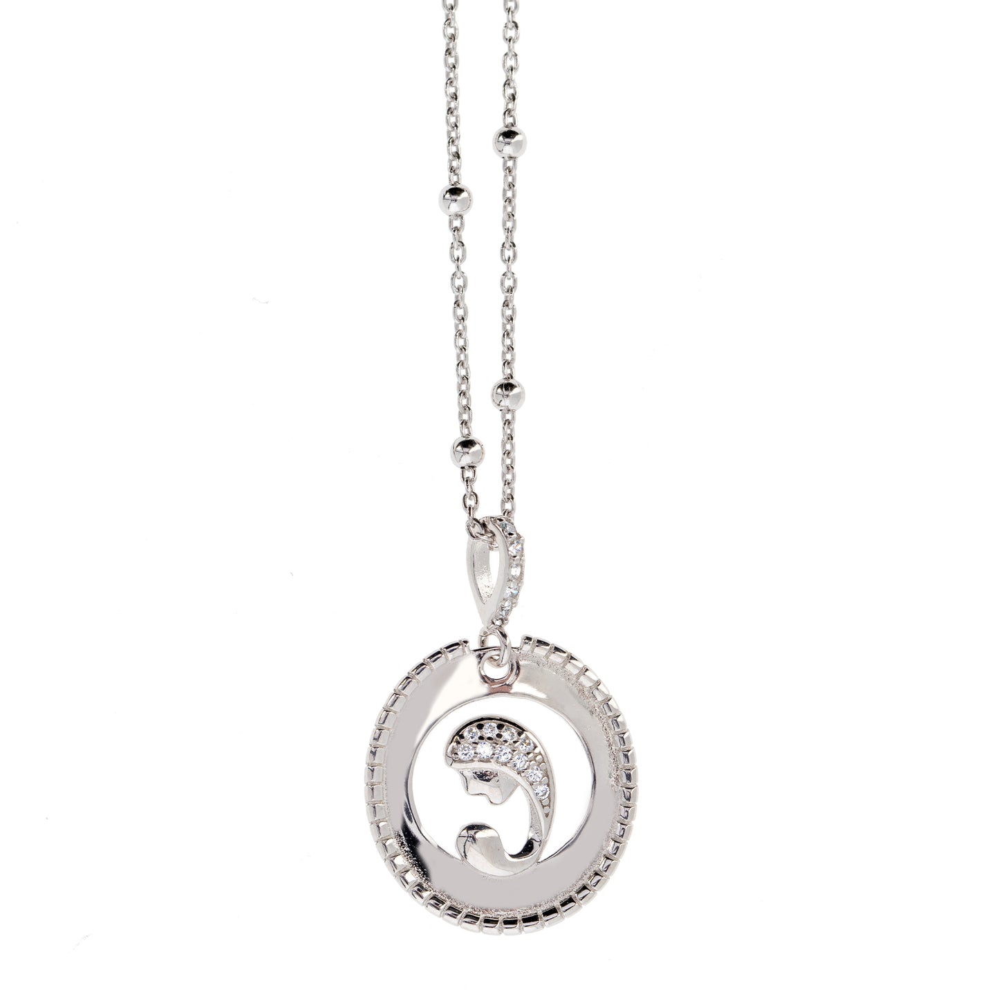Collana Nativitas, pendente Madonna con Bambino con zirconi, argento 925
