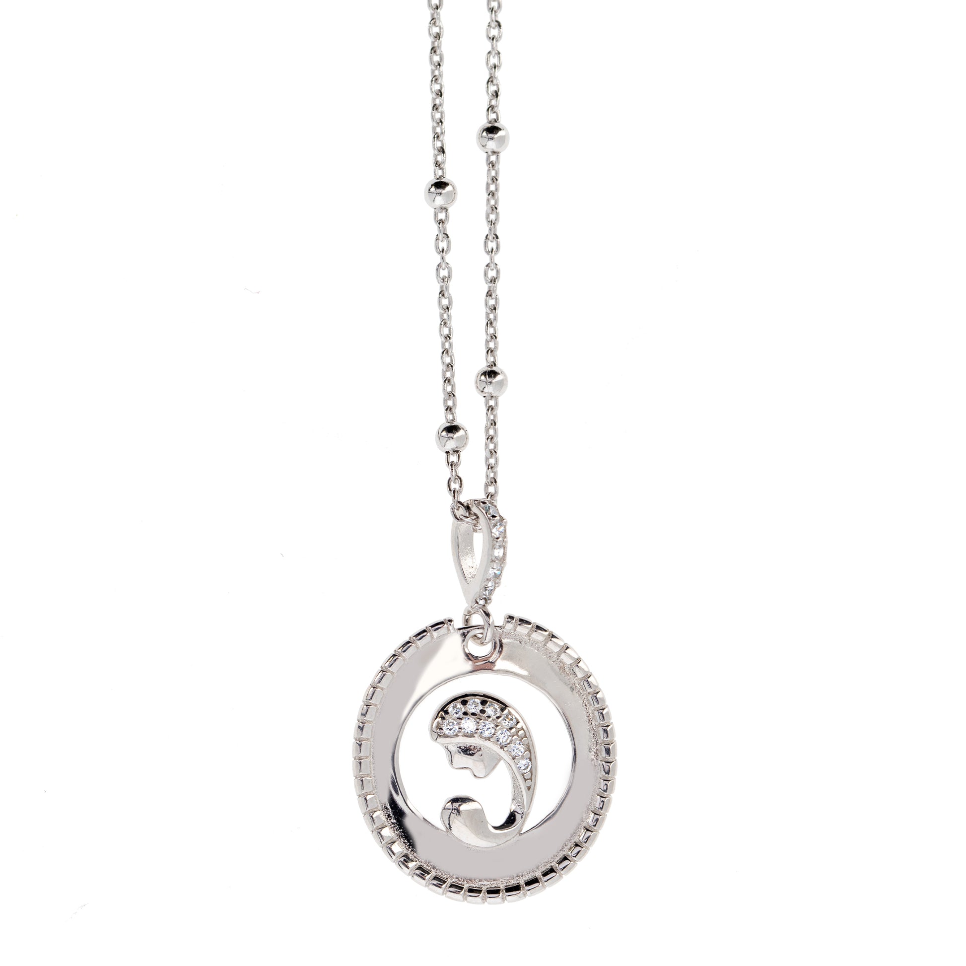 Collana Nativitas, pendente Madonna con Bambino con zirconi, argento 925