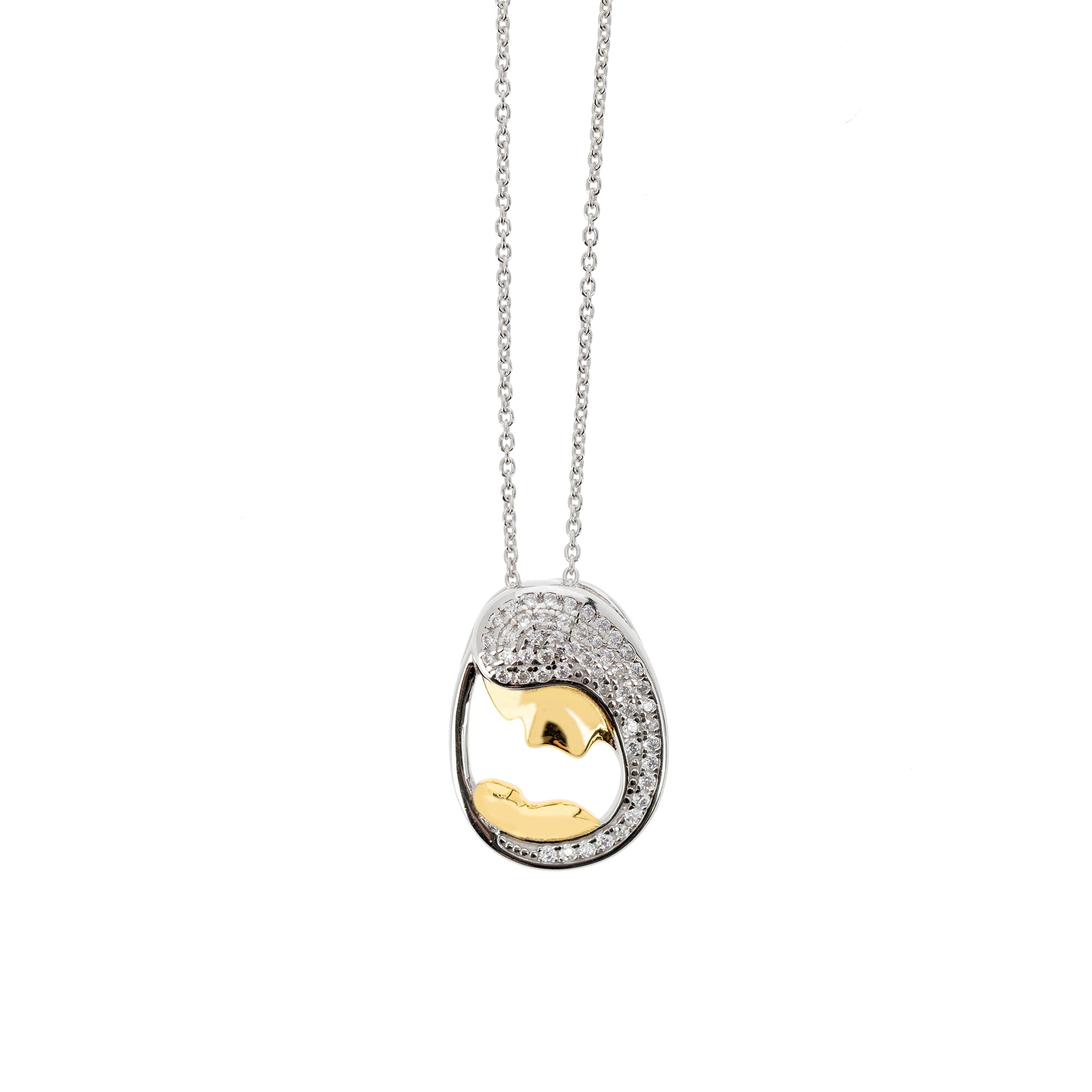 Collana, pendente Madonna con bambino con zirconi bianchi, argento 925