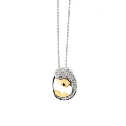 Collana, pendente Madonna con bambino con zirconi bianchi, argento 925