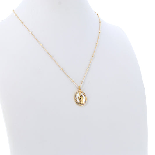Collana Madonnas, pendente con Medaglia Miracolosa in madreperla e zirconi bianchi, argento 925