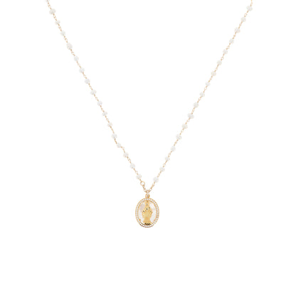 Collana Madonnas con perle, pendente Miracolosa in madreperla e zirconi bianchi, argento 925