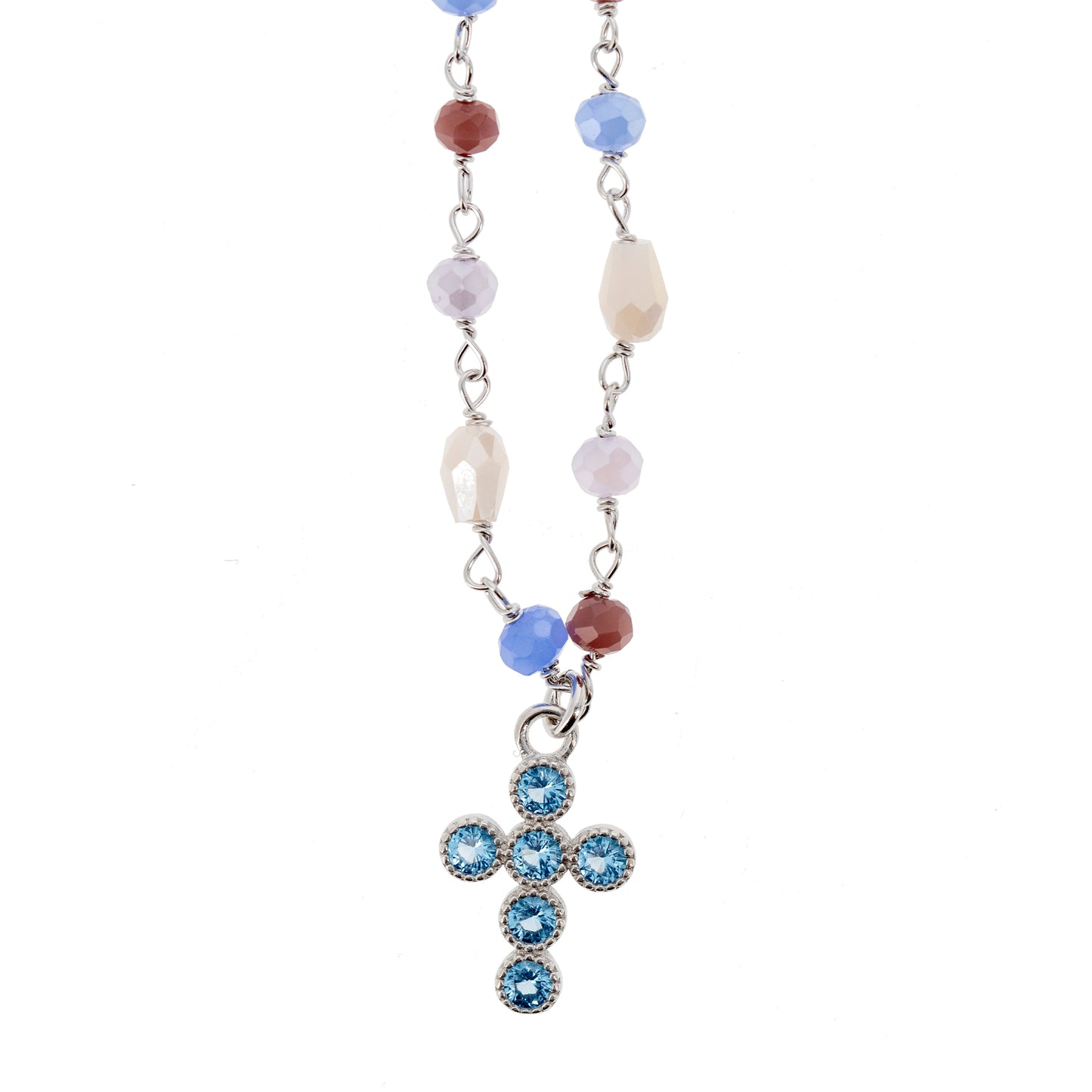 Collana Lumae Patronus, con pietre e croce con zirconi celesti, argento 925