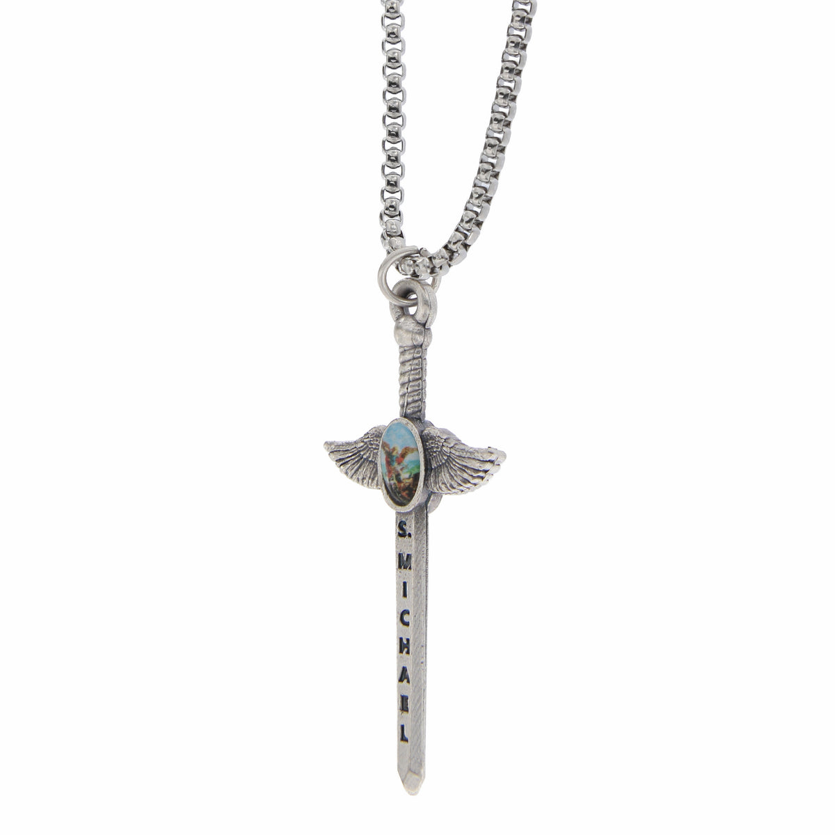 Chaînette avec épée de Saint Michel en métal 5,5x2,5 cm