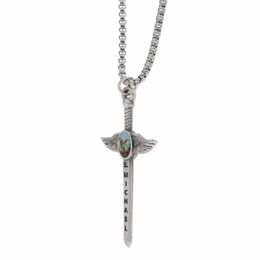 Correntinha com espada de São Miguel em metal 5,5x2,5 cm