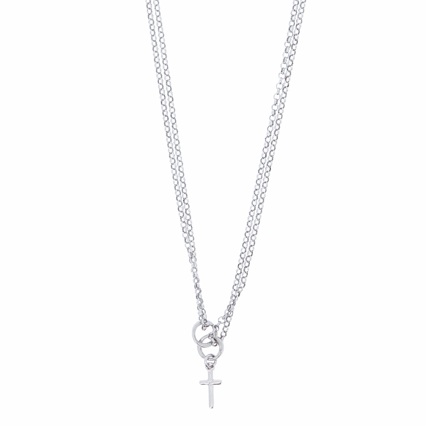 Collana Doppia Catena e Croce in Bronzo 45 cm