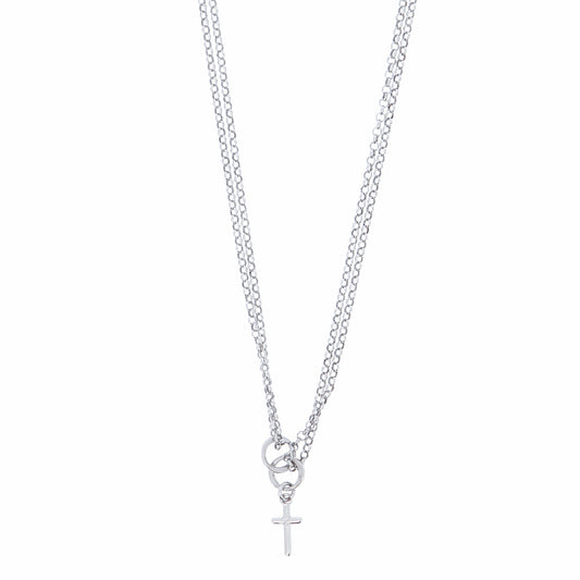 Collana Doppia Catena e Croce in Bronzo 45 cm